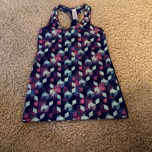 ivivva tank, patterned front, good for workouts or casual wear.